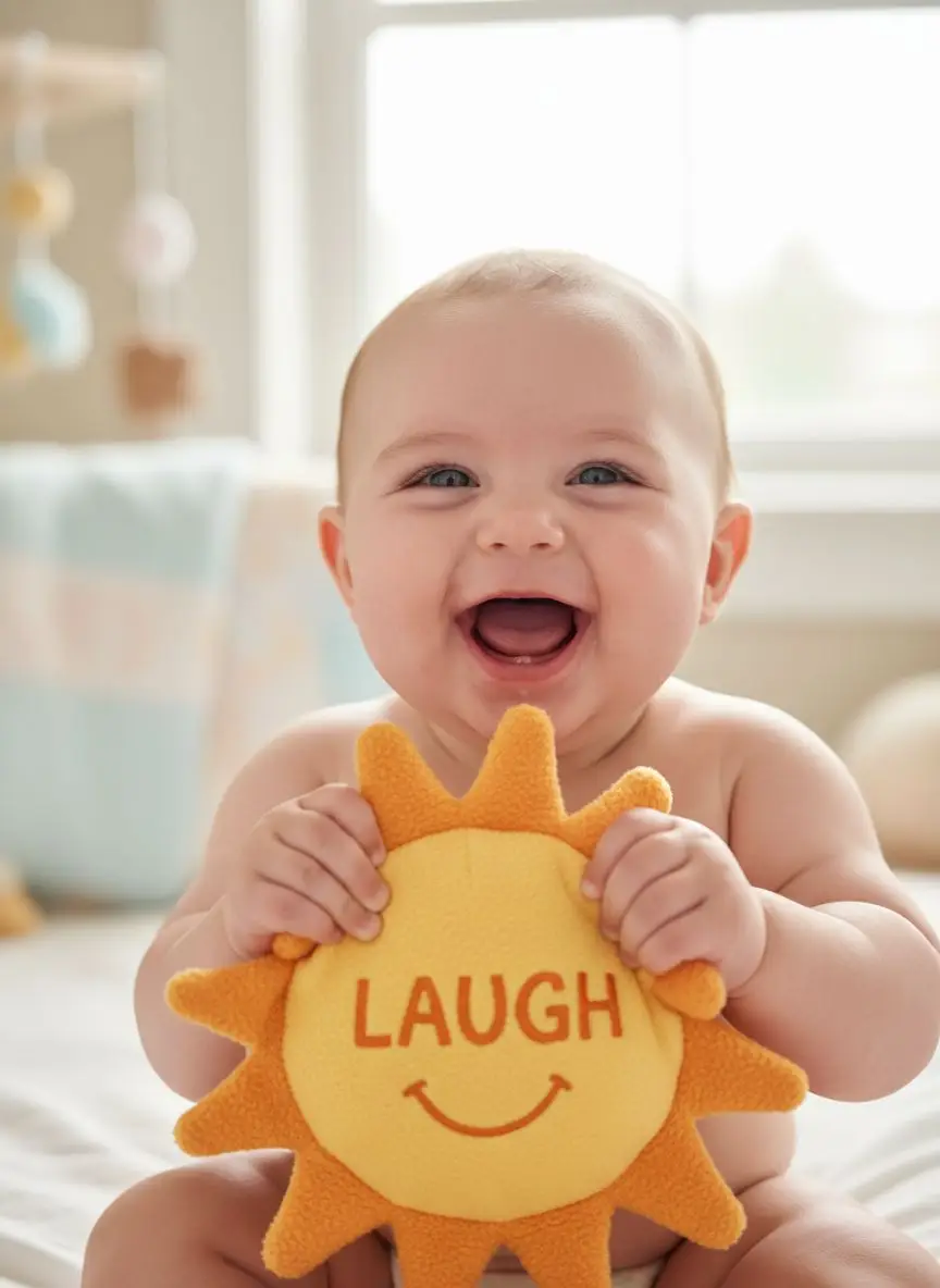 AI generated adorable baby holding, laughing and dancing with joyful expression - cute baby AI art by AI Image Agent